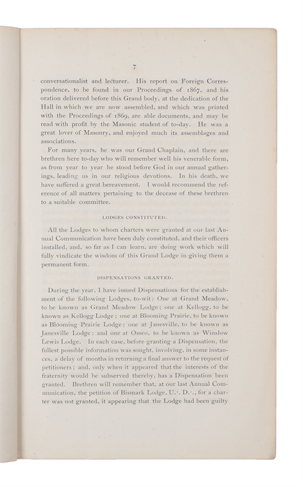 Address of M.: W.: G.: M.: Chas. Griswold, delivered at the twenty-third grand annual communication of the Grand Lodge of Minnesota, January 11th, 1876.