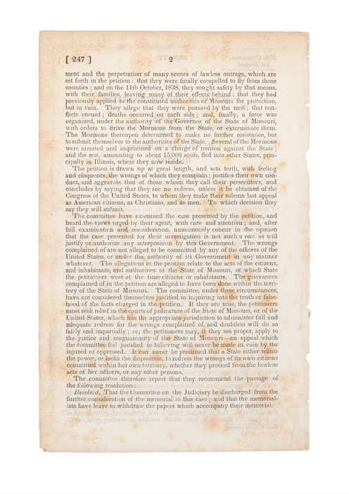 Report: The Committee on the Judiciary, to whom was referred the memorial of a delegation of the Latter Day Saints, commonly called Mormons. [In Senate of the United States, March 4, 1840. 26th Congress, 1st Session].
