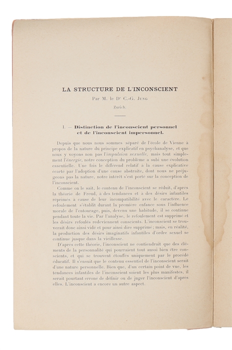 La structure de l'inconscient. [Extrait des Archives de Psychologie, T. XVI, N. 62 (décembre 1916)].