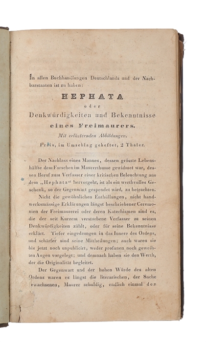 Hephata oder Denkwürdigkeiten und Bekenntnisse eines Freimaurers.
