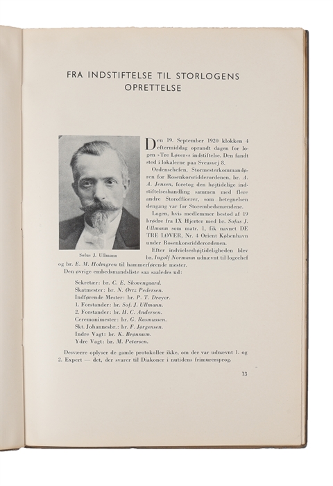 frimurerlogen tre løver gennem 30 år. 1920, 19. September, 1950. Trykt som manuskript. 