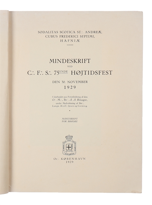 Mindeskrift ved C: F: S: 75ende Højtidsfest den 30. November. 