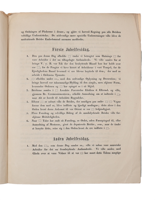 Program til den Secularfest som den retm. og fuldk. St. Johannes Zorobabel til Nordstjernen agter ar afholde d. 24de og 25de Oct. 1845.