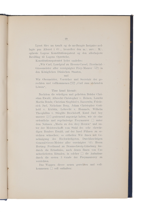 Frimureriet paa Fyn : Festskrift i Anledning af St. Joh. Logen "Maria til de tre Hjærter"s 100-Aars Jubilæum 30. Maj 1891. Manuskript for brødre.