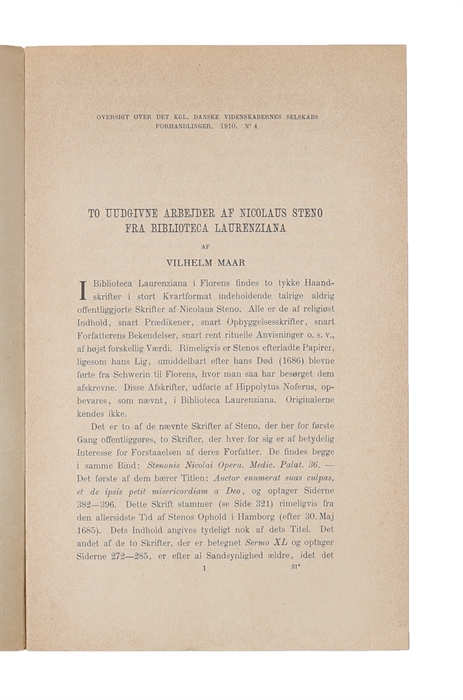 To uudgivne arbejder af Nicolaus Steno fra Biblioteca Laurenziana.
