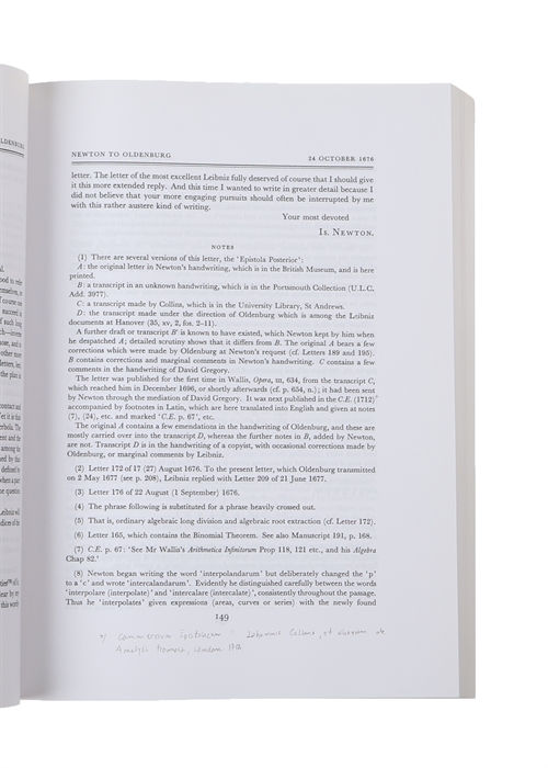 The Correspondence of Isaac Newton. Vols. 1 - 7.