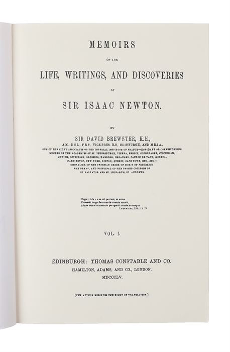 Memoirs of the Life, Writings, and Discoveries of Sir Isaac Newton. 2 vols. 