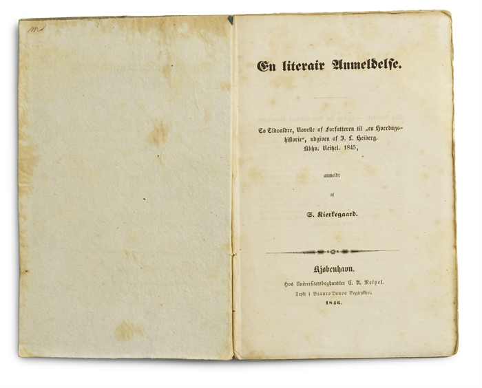 En literair Anmeldelse. To Tidsaldre, Novelle af Forfattern  til ”En Hverdagshistorie”, udgiven af J. L. Heiberg.  Kbhv. Reitzel. 1845, anmeldt af S. Kierkegaard.